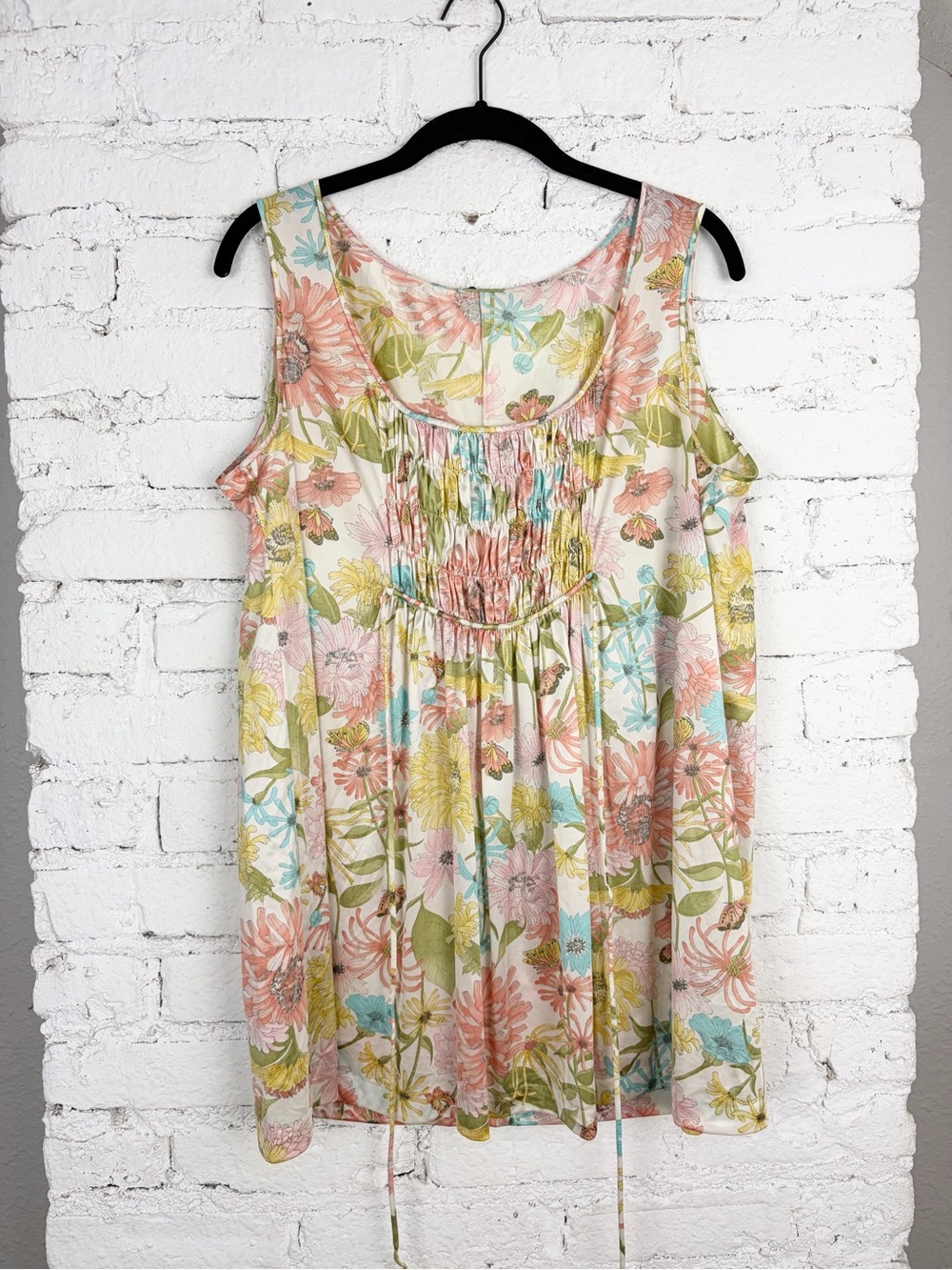 Vanity Fair VTG 70s Nylon Floral Butterfly Waist Tie Top Medium - Picture 7 of 10